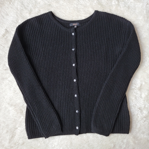 Quince Sweaters - Quince 100% Yak Soft Rib Crew Cardigan, Black XS